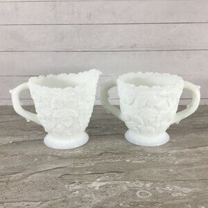 Westmoreland Bramble Maple Leaf Milk Glass Cream & Sugar Set